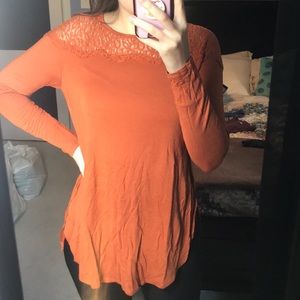 Orange lace top with side slit